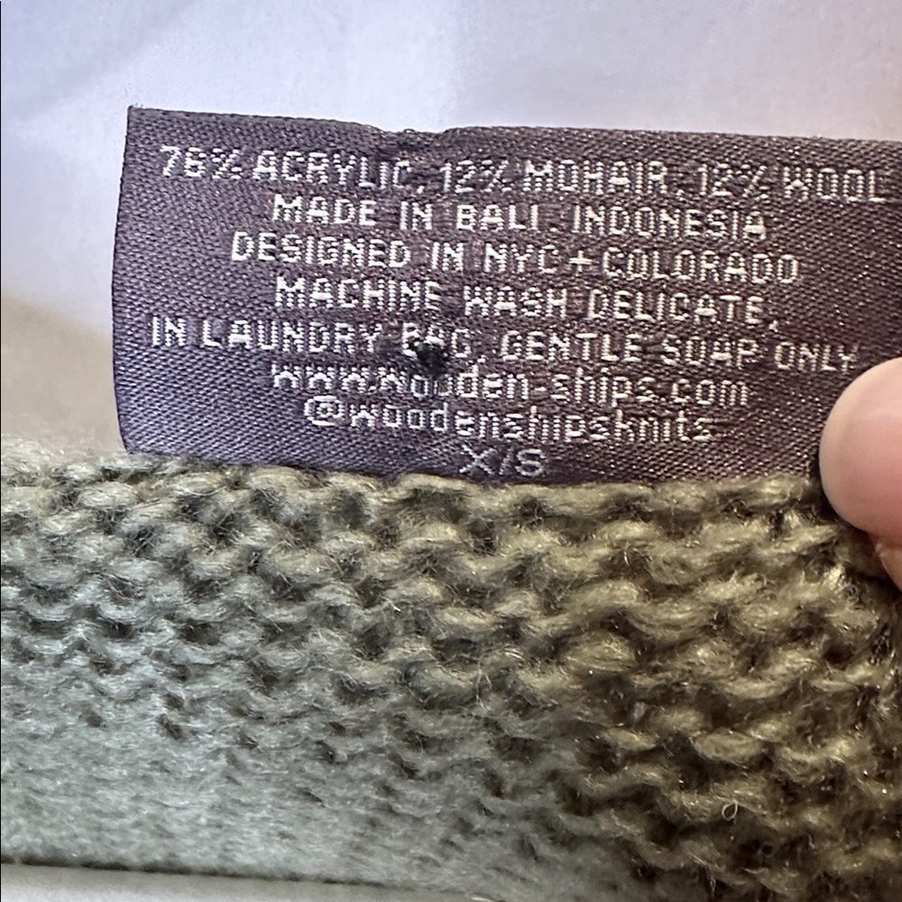 Wooden Ships olive green crew neck sweater with black tiger print.  Size S - Picture 3 of 3